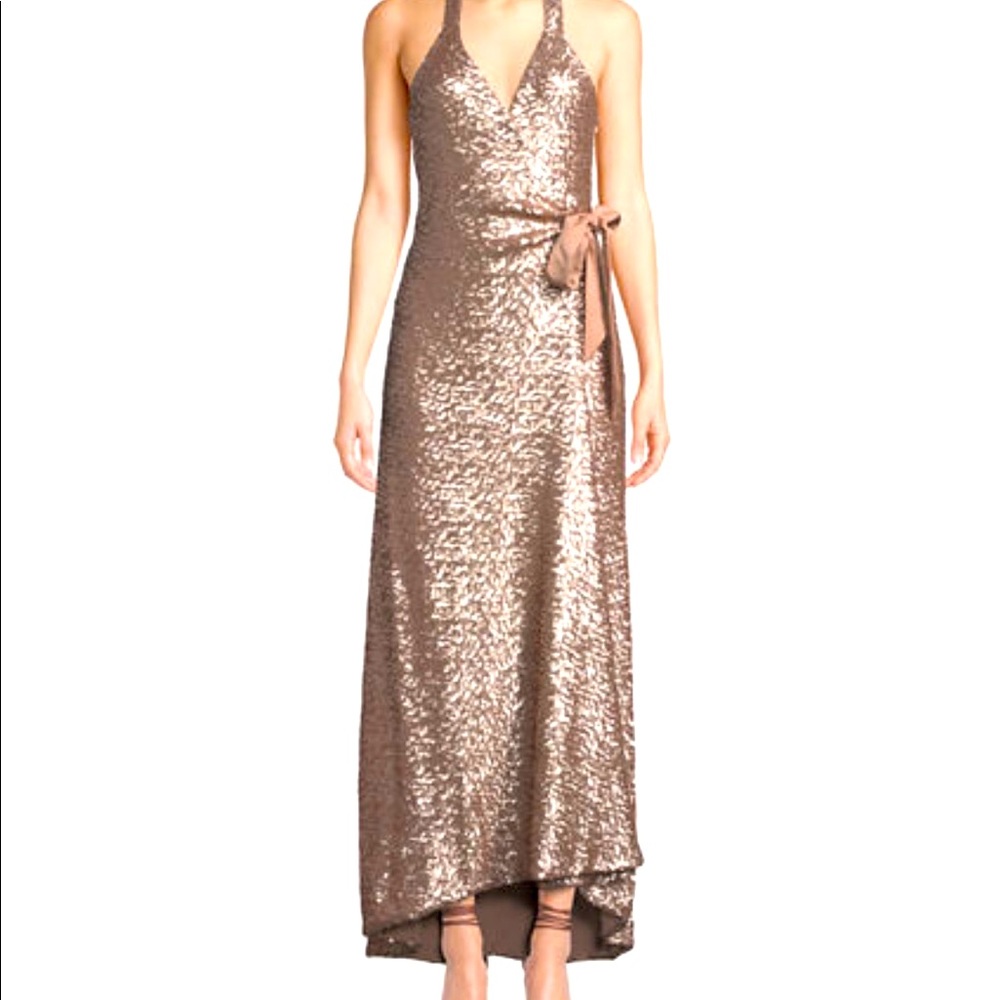 NWT - Dress the Population Giselle Sequin Wrap Dress - Rose Gold
